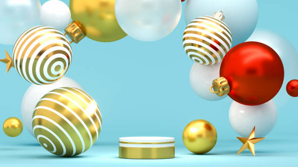 istock Happy New Year or Christmas Background With Podium and Christmas decorations. 3D rendering. 1287388008