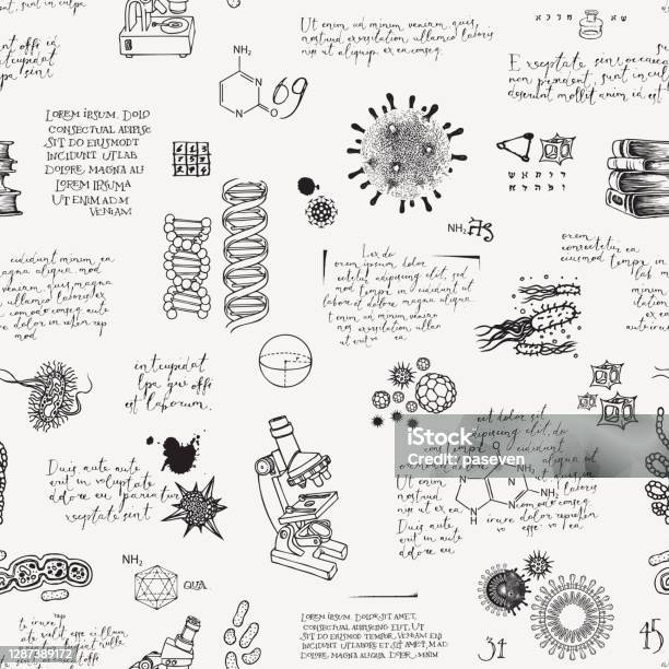 Hand Drawn Seamless Pattern On A Scientific Theme Stock Illustration ...
