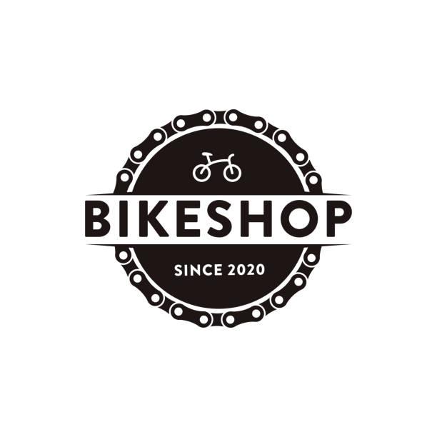 미니멀한 배지 엠블럼 자전거, 자전거, 자전거 가게, 체인과 추상적인 자전거 컨셉의 자전거 클럽 아이콘 벡터 일러스트레이션. - gear bicycle gear symbol industry stock illustrations