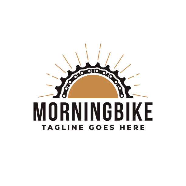 ilustrações, clipart, desenhos animados e ícones de bicicleta minimalista, bicicleta, loja de bicicletas, ícone do clube de bicicleta ilustração vetorial com equipamento. cadeias, e conceito nascer do sol da manhã. - bicycle chain bicycle gear chain gear