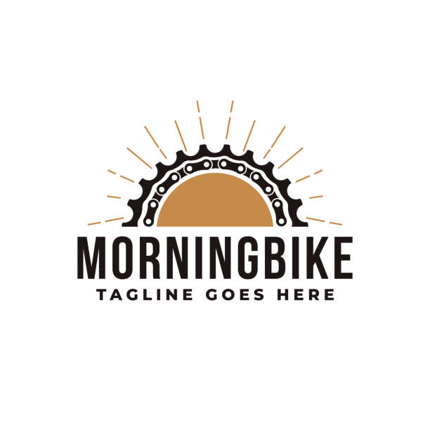 Minimalist bicycle, bike, bike shop, bike club icon vector illustration with gear. chains, and morning sunrise concept. Minimalist bicycle, bike, bike shop, bike club icon vector illustration with gear. chains, and morning sunrise concept. cycle racing stock illustrations