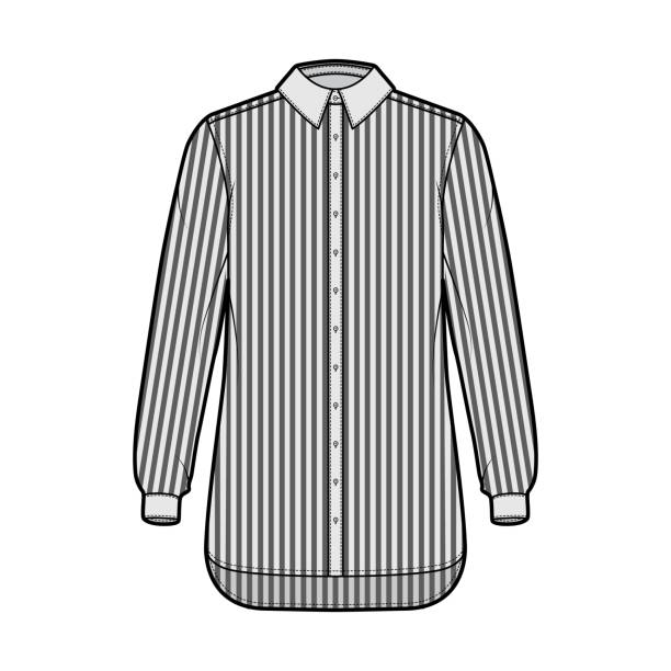 istock Shirt cleric stripe technical fashion illustration with long sleeves with cuff, relax fit, button-down, regular collar 1287391048