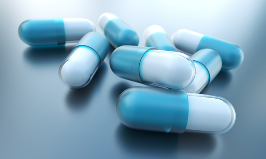 Blue pills. Medicine concept