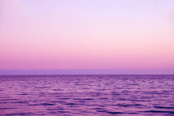 istock clear sunset sky, sea and skyline in pink tones 1287396384