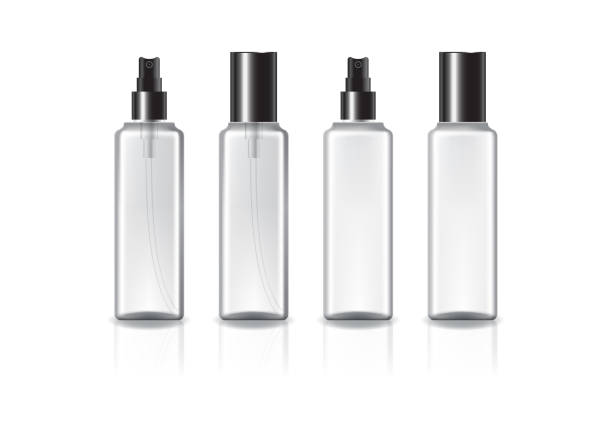 istock Clear and white square cosmetic bottle with black spray head and lid. 1287397623