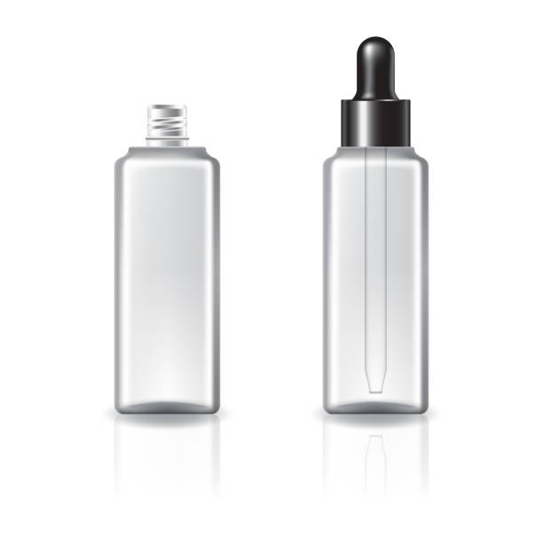 istock Clear square cosmetic bottle with dropper lid and black ring for beauty or healthy product. 1287397640