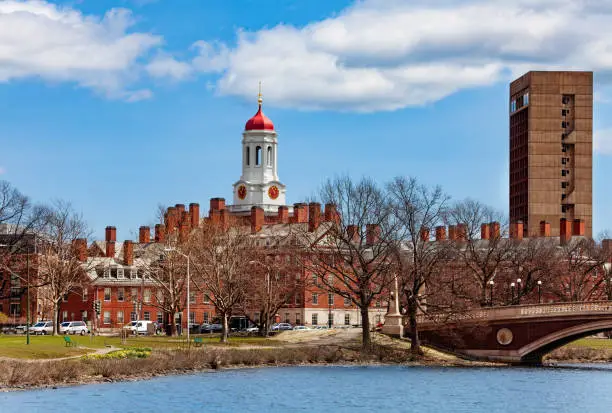 Dunster House near Boston University Bridge Cambridge panorama and Charles river Massachusetts, USA