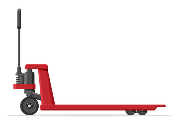 Hand pallet jack lift isolated on white Hand pallet jack lift isolated on white. Empty hand pallet truck. Red cargo cart or forklift. Delivery, logistic and shipping cargo. Flat vector illustration pallet jack handle stock illustrations