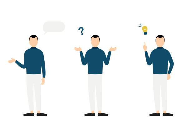 Person pose set Speaking / questioning / solving Person pose set Speaking / questioning / solving business casual fashion stock illustrations