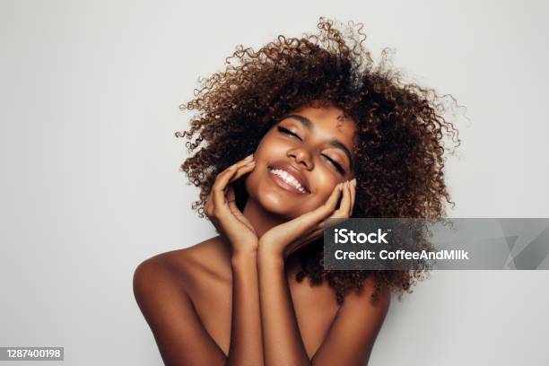 Beautiful Afro Woman With Perfect Makeup Stock Photo - Download Image Now - Women, Beauty, One Woman Only