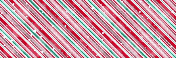 페퍼민트 사탕 지팡이 대각선 줄무늬 크리스마스 배경 빛나는 눈송이 프린트 매끄러운 패턴 - holiday banner backgrounds christmas paper stock illustrations