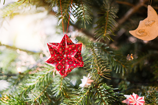 traditional christmas decoration on fir tree