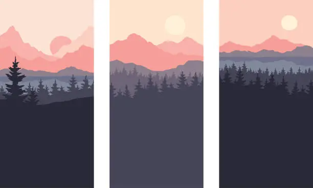 Vector illustration of Abstract landscape with mountains and firs.