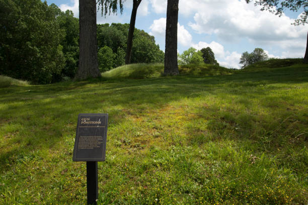 istock The old gun positions with sign 1287403280