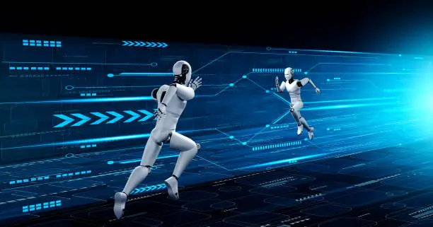 Photo of Running robot humanoid showing fast movement and vital energy