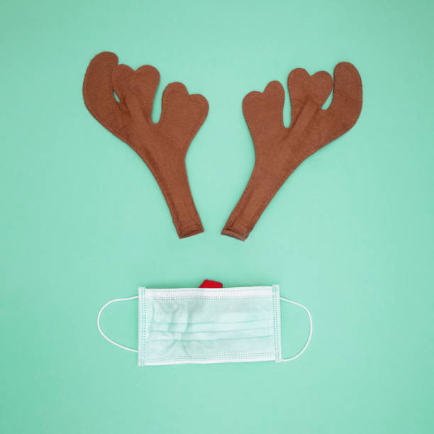 istock Deer horns and protective face mask flat lay 1287404909