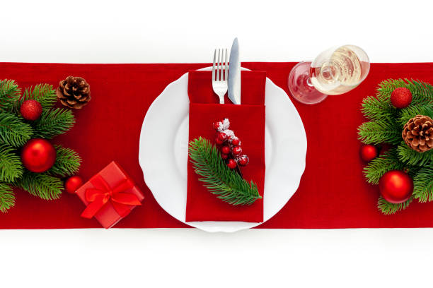 istock Table setting for new year with decorations and champagne 1287406706