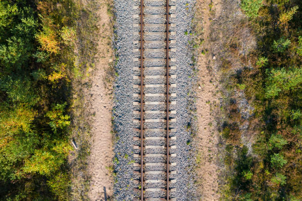 istock Railway through autumn forest. Aerial view 1287406789