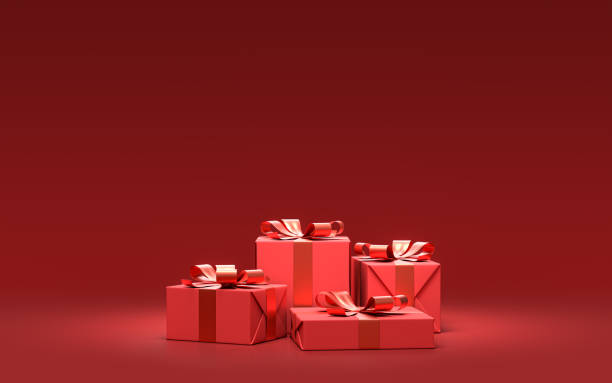 istock group of red gift boxes for christmas on the ground in solid monochrome red color room, 3d rendering 1287408207