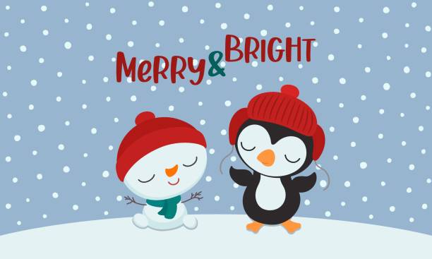 istock Christmas chibi characters. Holiday card template. Little cute snowman and penguin. Merry Christmas greeting card. 1287408736