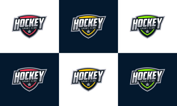 emblem sport logo with Shield, set of colorful logo design template emblem sport logo with Shield, set of colorful logo design template hockey stock illustrations