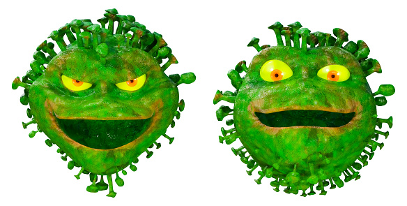 3d character set of the covid-19 monsters face expression, isolated on white background.