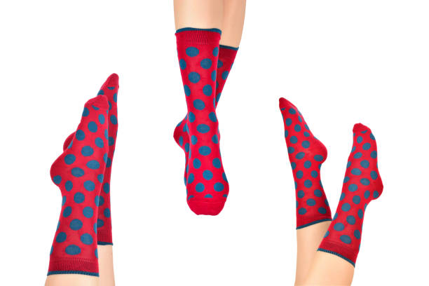 istock Woman in red socks isolated on white background. Top view. 1287411773