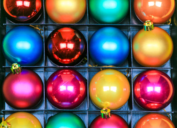 istock Multicolor Christmas balls in a row 1287412122