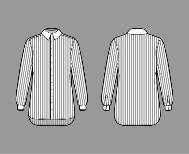 istock Shirt cleric stripe technical fashion illustration with long sleeves with cuff, relax fit, button-down, regular collar 1287412997