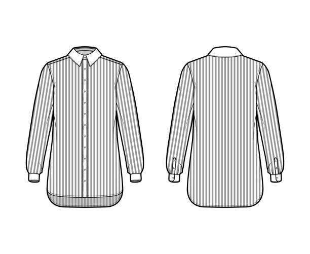 istock Shirt cleric stripe technical fashion illustration with long sleeves with cuff, relax fit, button-down, regular collar 1287413482