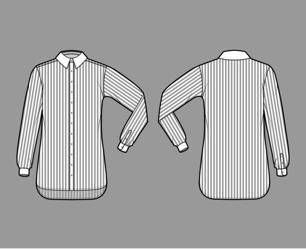 istock Shirt cleric stripe technical fashion illustration with elbow fold long sleeves, relax fit, button-down, regular collar 1287413771