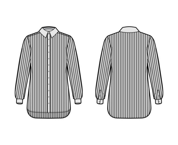 istock Shirt cleric stripe technical fashion illustration with long sleeves with cuff, relax fit, button-down, regular collar 1287414742