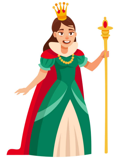 Queen holding scepter. Queen holding scepter. Royal character in cartoon style. sceptre stock illustrations