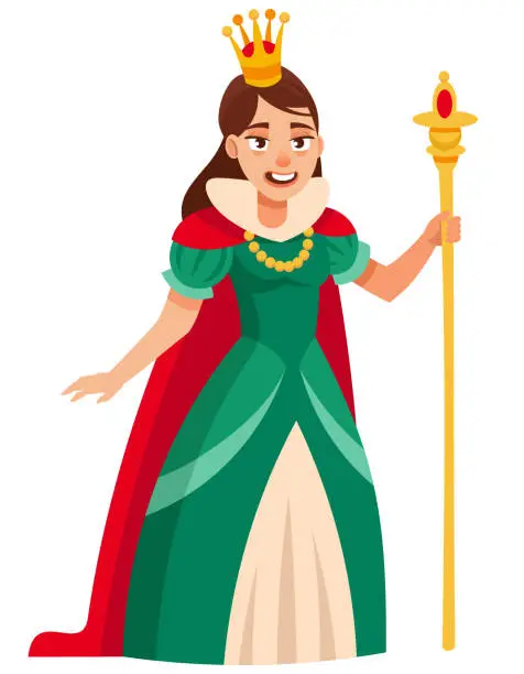 Vector illustration of Queen holding scepter.