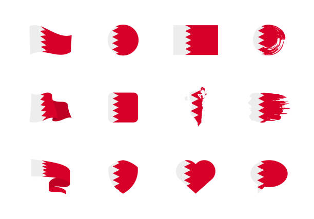 バーレーンの旗 - フラットコレクション。異なる形の12の平らなアイコンの旗。 - バーレーン点のイラスト素材／クリップアート素材／マンガ素材／アイコン素材