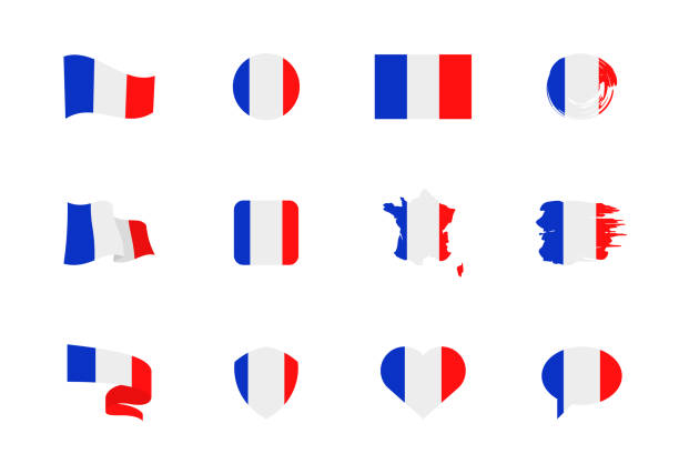 France flag - flat collection. Flags of different shaped twelve flat icons. France flag - flat collection. Flags of different shaped twelve flat icons. Vector illustration set tricolor stock illustrations