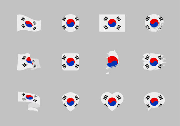 韓国旗 - フラットコレクション。異なる形の12の平らなアイコンの旗。 - 韓国の国旗点のイラスト素材／クリップアート素材／マンガ素材／アイコン素材