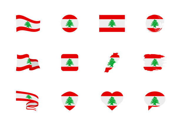 レバノンフラグ - フラットコレクション。異なる形の12の平らなアイコンの旗。 - lebanese flag点のイラスト素材／クリップアート素材／マンガ素材／アイコン素材