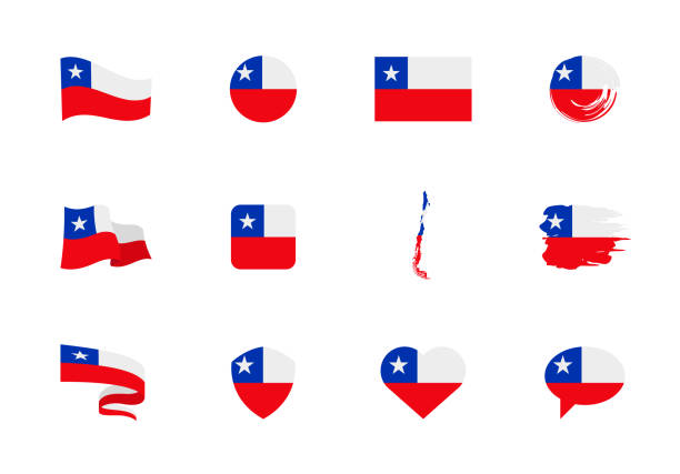 chile flagge - flache sammlung. flaggen von unterschiedlich geformten zwölf flachen ikonen. - national arms stock-grafiken, -clipart, -cartoons und -symbole