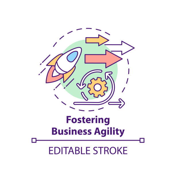 Fostering business agility concept icon Fostering business agility concept icon. Business consulting task idea thin line illustration. Quick adaptation to market changes. Vector isolated outline RGB color drawing. Editable stroke flexible adaptable stock illustrations