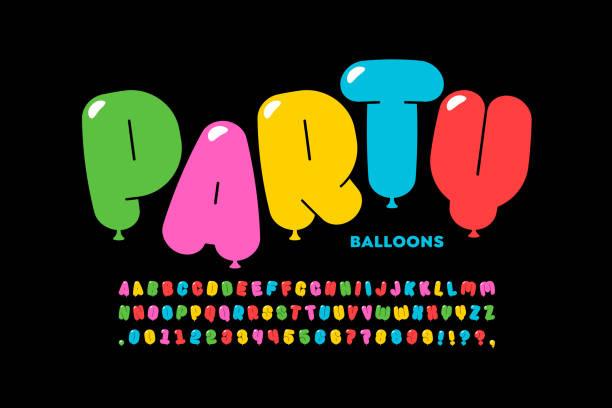 ilustrações de stock, clip art, desenhos animados e ícones de party balloons font - bubble foil