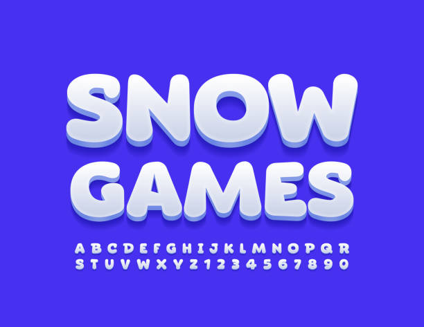 ilustraciones, imágenes clip art, dibujos animados e iconos de stock de vector juguetón signo juegos de nieve. conjunto de letras y números del alfabeto moderno cómico - snowball