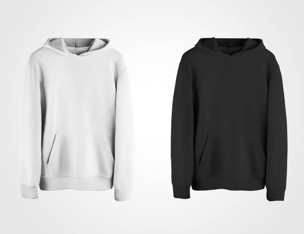 istock Blank white and black hoodie mockup, for presentation of design, pattern, print, front view. 1287423214