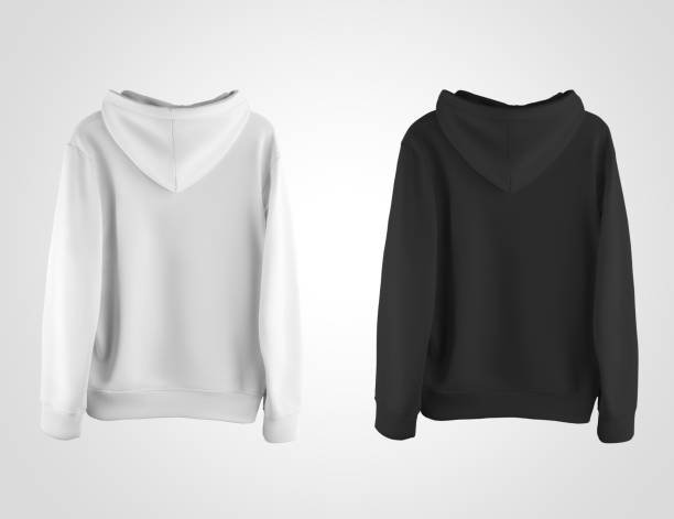 istock Blank white, black hoodie template, back view, isolated on background. 1287423238
