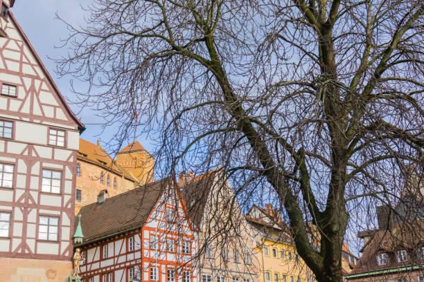 centro di norimberga baviera con castello - castle nuremberg fort skyline foto e immagini stock