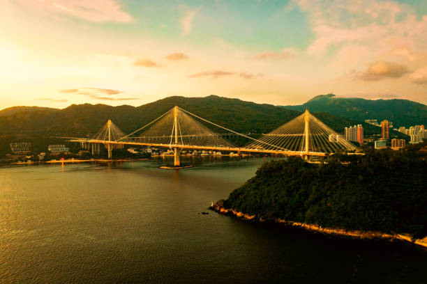 istock Tsing Ma bridge in Hong Kong under sunset 1287424576