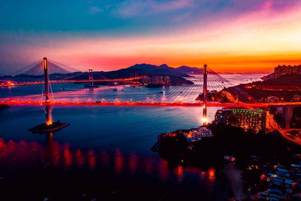 istock Tsing Ma bridge in Hong Kong under sunset 1287424598