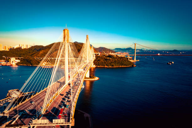 istock Ting Kau bridge in Hong Kong under sunset 1287424630