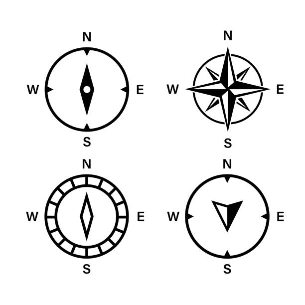 kompass-symbol. vektorisolierte symbole. wind rose symbol. kompass-satz von symbolen. aktienvektor. - compass compass rose north direction stock-grafiken, -clipart, -cartoons und -symbole