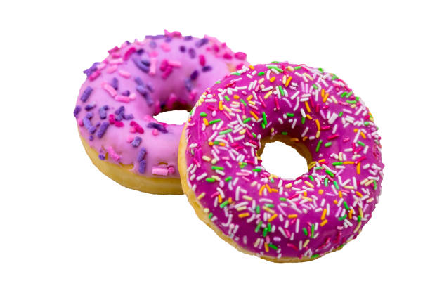 istock two berry donut, pink donut, three, two donut in a pink glazet, strawberry and raspberry doughnuts, walnut donut on a white background 1287426276